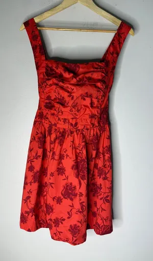 Free people meet me in Maui printed mini dress heat red wave floral size small thumbnail 1