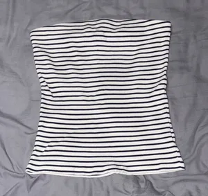 Express Black and White Strapless Top thumbnail 1