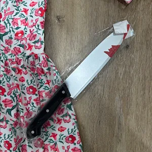 XS women’s pink floral dress costume horror cosplay with classic knife prop thumbnail 3