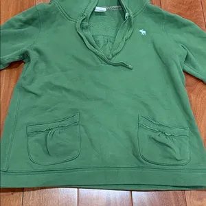 Abercrombie & Fitch‎ Short Sleeve Hoodie Womens Green V-Neck Pullover Large thumbnail 2