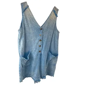 Umgee USA Blue Fringe Romper Women's L V-Neck Button Front Pockets Casual‎ thumbnail 2