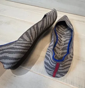 {9.5} Rothy's Gray Zebra Pointed Slip On Ballet Shoe thumbnail 1