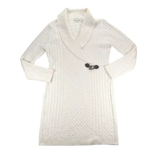 Calvin Klein Womens Cream Cable Knit Shawl Collar Toggle Sweater Dress Large thumbnail 3