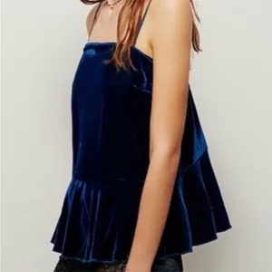 Intimately Free People Teal Velvet Peplum Tank Top Size S thumbnail 3