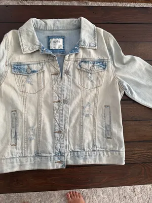 Mudd Distressed Denim Jean Jacket Women’s Size Large Blue Jean Jacket Y2K Style thumbnail 11