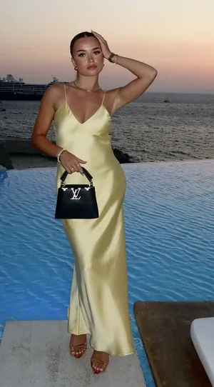 Zara maxi dress flowy butter yellow satin effect wedding evening party thumbnail 1