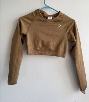 Gymshark Adapt Animal Seamless Long Sleeve Crop Top Brown Gold Medium B2A1C‎ thumbnail 1