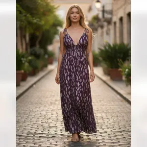 Altar'd State NWOT V Neck Purple Gold Maxi Dress Small thumbnail 2