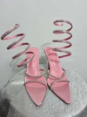 Pink Rhinestone Spiral Stiletto Heels 💎 Satin Pointed Toe | Size 8 | CG Logo)B14 thumbnail 2