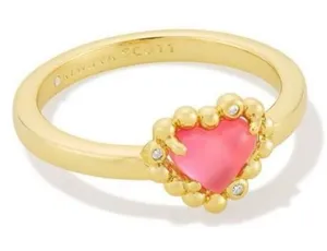 Kendra Scott Pink Heart Gemstone Gold-Plated Ring Anna Framed Jewelry Size 8 thumbnail 1