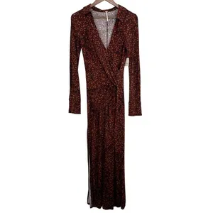 Free People Revolve Shayla Wrap Midi Dress‎ Brown Floral Long Sleeve Midi Dress thumbnail 2