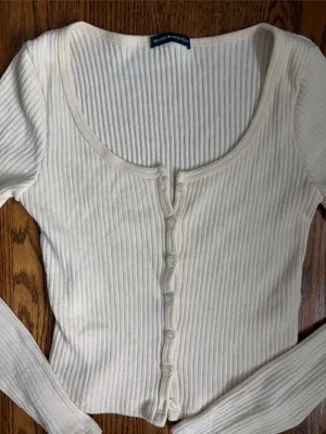 Brandy Melville Ribbed Button-Front Long Sleeve Cream Cardigan XS/S/OS thumbnail 3