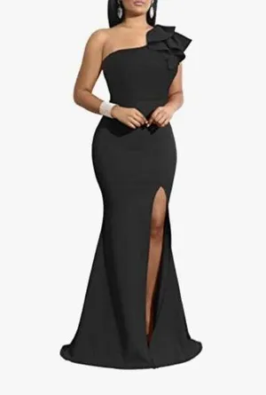NEW Black Off Shoulder High Split Long Formal Party Dress Evening Gown SMALL thumbnail 4