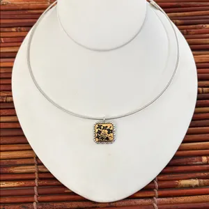 Lia Sophia Silver Collar Necklace with Gold and Black Floral Pendant NWT thumbnail 1