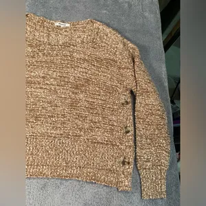 Madewell Cozy Marled Knit Sweater in Beige-Brown side buttons small thumbnail 4