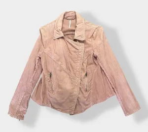 Free People Rosewood Linen Blend Moto Jacket‎ Size XS thumbnail 1