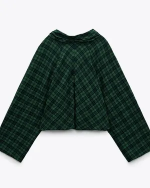 Zara Blue Green Plaid Drape Neck Blouse Shirt Top Preppy Lightweight S thumbnail 3