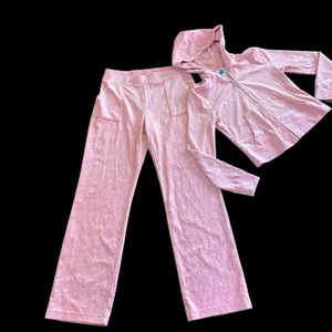 Juicy Couture Logo Embossed Pink Velour Tracksuit with Hoodie Top Small Bottom M thumbnail 2