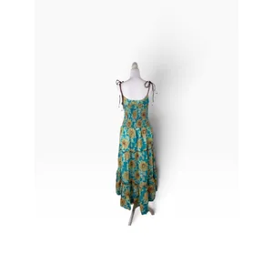 Free People Green Floral Tiered Midi Dress - 100% Cotton Made in India XL thumbnail 3
