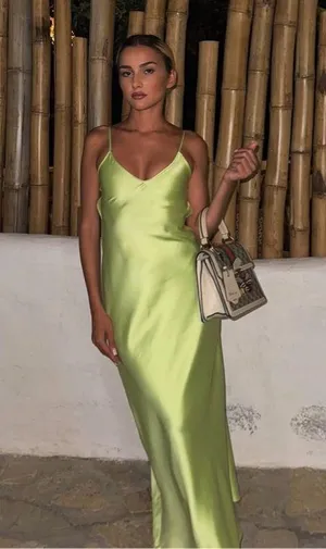 Zara Dress Lime Green Satin Effect Maxi Midi Wedding Party Date Coctail thumbnail 6
