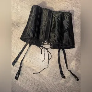 Frederick’s of Hollywood Small Black Satin Zipper Corset Lace Top thumbnail 4