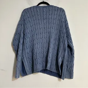 Polo Ralph Lauren Blue Cable Knit Pima Cotton V-Neck Sweater Fisherman Preppy thumbnail 8