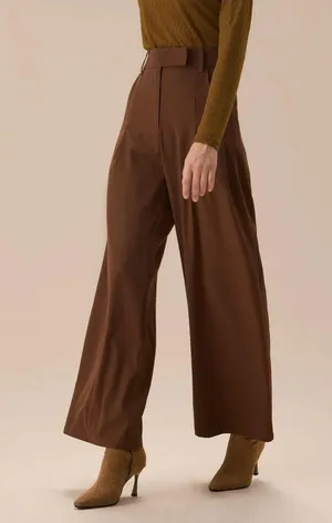 Rihoas Brown High Waisted Pockets Straight Pants thumbnail 2