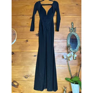 NWT Lulus Glamorous in Glitter Black Long Sleeve Backless Maxi Dress Gala Sz XS thumbnail 8
