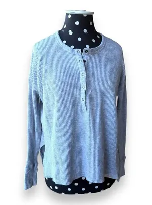 5/$65 Offline by Aerie Womens Henley Top Sz XXS Gray Waffle Thumb Holes Knit Top thumbnail 3