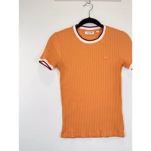 Lacoste Womens Shirt Orange Crew Neck Fantasy Knit Ribbed Slim Fit 34 US Small thumbnail 5