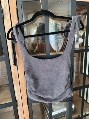 Free People boulevard tank top cropped ruched tie straps bow ribbed acid wash thumbnail 6