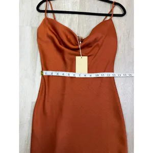 NEW Meshki Victoria Cowl Neck Mini Slip Dress in Copper Size XS thumbnail 9