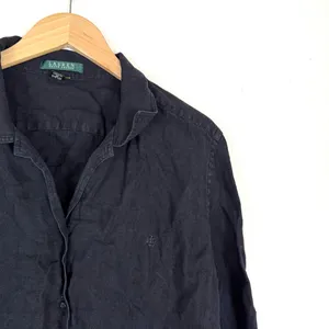 Lauren Ralph lauren black 100% linen button down top thumbnail 5