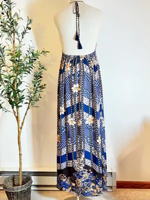 O’Neill Bohemian Navy and brown Floral Halter Low back Maxi Dress thumbnail 4