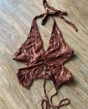 Elegant Burgundy Halter Lace-Up Top thumbnail 1