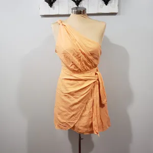 Hello Molly Yummy Love Dress Orange One Shoulder Wrap Mini Dress Womens Small thumbnail 2