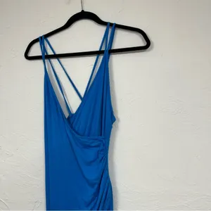 Lulus Blue High Slit Ruched Maxi Dress Women’s M Spaghetti Strap Baddie Bodycon thumbnail 3