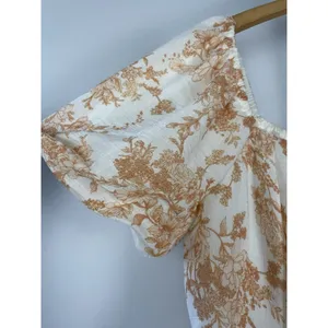 Blu Pepper White Orange Cottage Core Antique Floral Mini Puff Sleeve‎ Dress Sz L thumbnail 5
