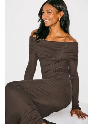 By Malene Birger Jytte Off The Shoulder Dress in Brown XSmall Womens Maxi Gown M thumbnail 11