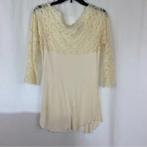 Free People Cream Lace Sleeved Romantic Fairycore Regencycore Ribbed Top thumbnail 7