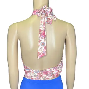 Tiger Mist Pink Paisley Print Criss Cross Boho Wrap Halter Top Women’s Size XS thumbnail 5