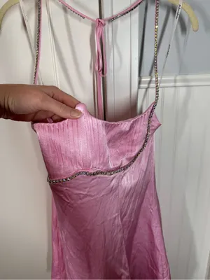 For love & lemons Elora satin Mini Dress in Pink Crystal embellished size medium thumbnail 3