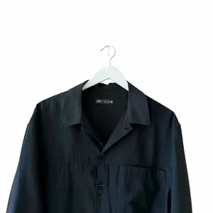 Zara Button Down Boxy Plain Black Long Sleeves Button Down Blouse SZ L #2574 thumbnail 2