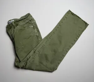 Mica Women’s Olive Cropped Raw Hem Denim Straight Leg Bottom Slit Pants Size 28 thumbnail 1