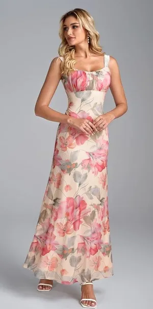 Floral Maxi Dress Women's M Backless Square Neck Smocked Wedding Guest thumbnail 1