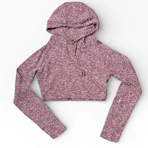 Gymshark Womens Cropped Hoodie‎ Long Sleeve Burgundy Heathered Knit Size Medium thumbnail 1