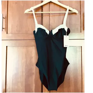 Quince Italian Underwire One Piece Swimsuit Black White Size Small NEW thumbnail 2