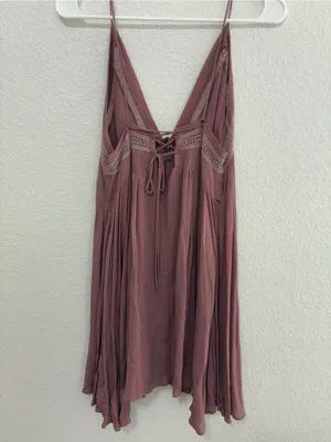 Free People Dusty Rose Lace-Trim Mini Dress thumbnail 4