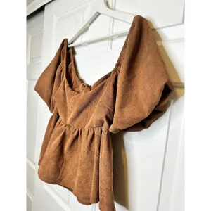 Aurelia‎ Parks Francesca's Peplum Top XL Brown Puff Sleeve Tie Back thumbnail 3