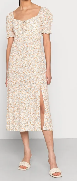 EVER NEW CURVE Plus Size Floral Midi Dress 18 Puff Sleeve Side Slit Smocked Back thumbnail 1